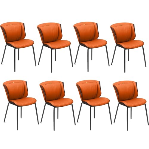 BAKULI Juego De 8 Sillas Cocina Comedor Silla Auxiliar Cuero Resistente Al Agua con Patas Acero Carbono For Oficina Salón(Orange Brown)