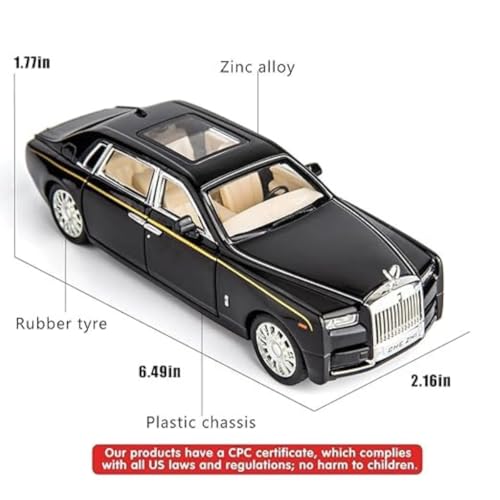 Image of Rolls Royce Phantom Model Car 1:32 Scale Exclusive Alloy Metal Pull Back Die-cast Car Toy with Openable Doors & Light Music Boys Toys for Kids (Phantom 1:32) (Black)