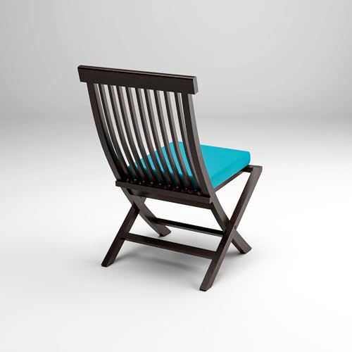 Image of Sheesham Wooden Portable Foldable 2 Seater Chair with Table Set Outdoor Balcony Garden Coffee Table Set Furniture with 1 Table and 2 Chairs Set (Coffee with Blue Cushion)