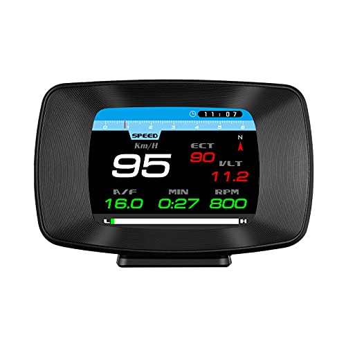 Head-up Display, ACECAR Car Universal HUD, Dual System OBD GPS Smart Gauge, Multifunction TFT LCD Digital Speedometer with Compass Speedup Test Brake Test Overspeed Alarm for All Vehicle