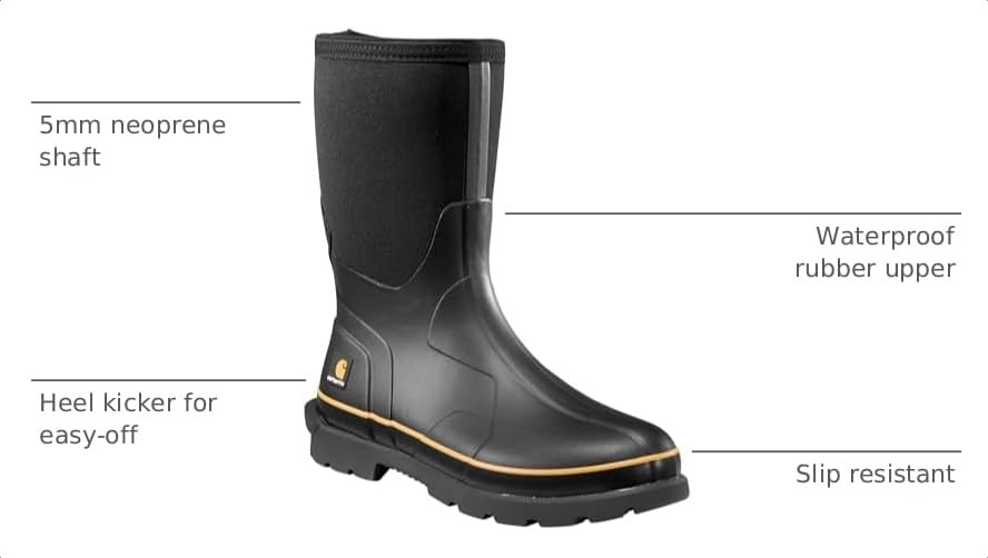 Image of Carhartt Men's Mudrunner 10 inch Waterproof Soft Toe Rubber Boot, 5mm Neoprene, FastDry Lining, EH Rated