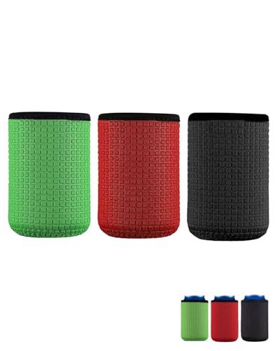 FUGLUS 3 enfriadores de latas de 330 ml,Reutilizables,Antideslizantes para latas de cerveza y otras bebidas,Aislamiento térmico,Fáciles de transportar,Lavables a máquina,6,6 x 9,9 cm,3 colores