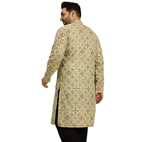 Image of SOJANYA Plus (Since 1958) Men's Cotton Linen Long Kurta | Ethnic Motif Printed for Navratri, Garba & Puja