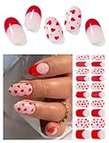 AutyaMee Semi Cured Gel Nail Strips (Red Heart N), Valentine's Day French, 20 Pcs Gel Nail Wraps, Stickers, Works with Any UV Lamps