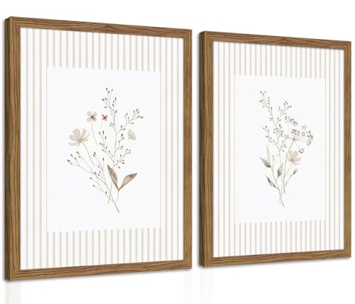 Neutral Wildflower Wall Art Set of 2, Vintage Flower...
