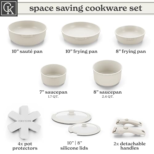 Country Kitchen Cookware Set with Removable Handle, Oven & RV Safe Pots and Pans Set, Cream, Original by Country Kitchen - Image 3
