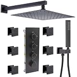 ZYGOLVQ Shower System with Body Jet, 12" Wall-Mounted Rainfall Shower System Thermostatic Shower Fau