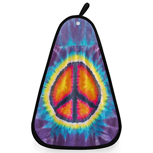 Visesunny Abstract Peace Sign Design Tie Dye Kitchen Dish Towel With Hanging Loop Absorbent Hand Towel For Bathroom Cleaning And Drying Washcloth #TOP1