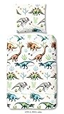 Diese Bettwäsche hat ein Design mit mehreren Dinosauriern.