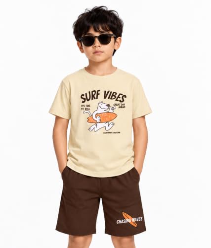 Image of KYDA KIDS Boys 100% Cotton Regular fit T-Shirt Shorts Clothing Set | Kids Co-Ord Set | Half Sleeve T-Shirt with Matching Shorts | Soft Breathable Fabric | Comfortable Stylish Casual Wear