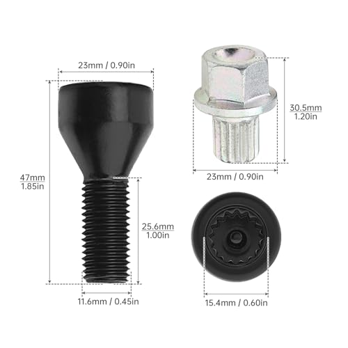 Image of 5pcs 36136786419 M12x1.5mm Wheel Lock Set Lug Nuts Bolts Fit for BMW Z4 Z3 M6 M3 650i 535i 528i 525i 335i 328i 330i Mini Cooper with Master Key, Black Anti-Theft Wheel Stud Bolt Locks