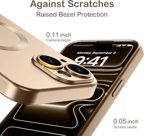 Image of DIZORO Magnetic Case for iPhone 13 / iPhone 14 Cover [Compatible with MagSafe][Built-in Camera Lens Protector] Slim Soft Silicone Bumper Shockproof Metallic Luster Back Cover Phone Cases (Desert)