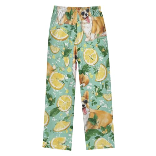 Corgi Dog Lemon Boys Long Pants Soft Trousers Elastic Waist Kids Lounge Bottoms with Pockets S-XL2