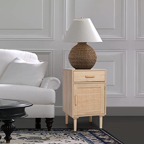 Finnhomy Tall Nightstands Set Of 2, End Table, Side Table With Drawer And Shelf, Hand Made Rattan Decorated Doors, Wood Accent Table With Storage For Bedroom, Natural, 2 Pack #TOP4