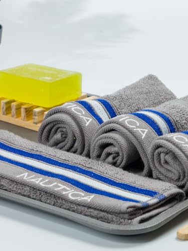 Image of NAUTICA Super Soft Zero Twist 100% Cotton Towel -4pc Face Towel (Vintage Crew Stripe) solid-grey-500 GSM