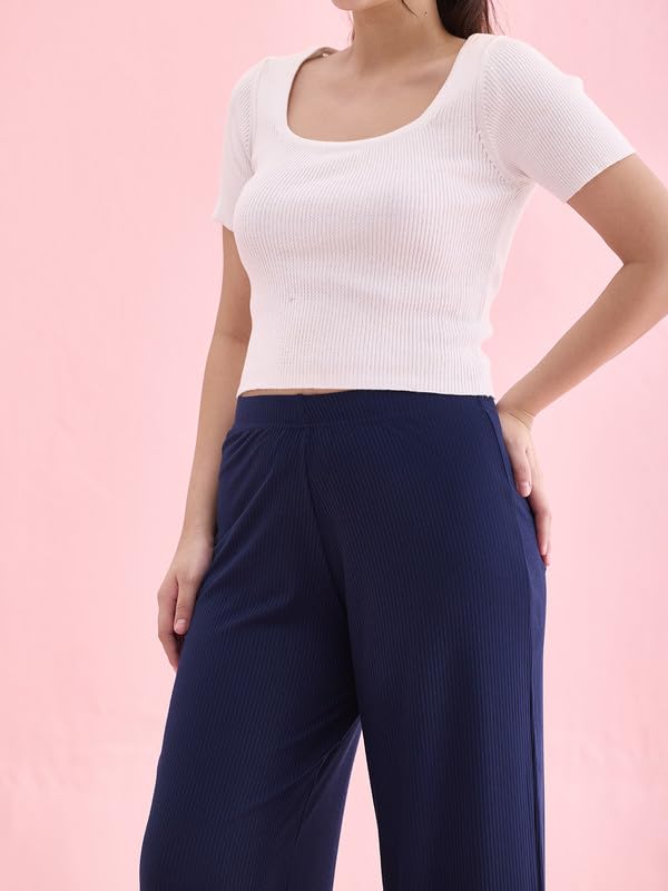 Image of GO COLORS Soft Rayon Blend Rib Palazzo Full Length for Women| Breathable, Mid Rise