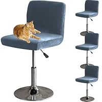 HOMECOVER Barhocker Bezüge Mit Rückenlehne, Stretch Samt Stoff Barhocker Stuhlbezüge Abnehmbar Niedriger Rücken Schwenkbare Stuhlbezug-grau Blau-4er Set