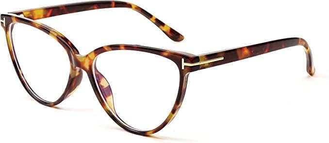 Lighweight Cat Eye Glasses Frame Blue-light Blocking Eyewear for Women And Men (Leopard)