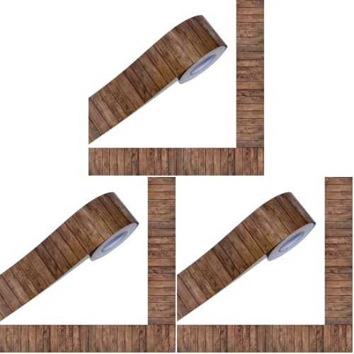 Image of 60 Feet Bulletin Board Borders, Wooden Pattern Straight Rolled Border Trim Dark Wood Board Border Decoration for School, Classroom & Offices (Pack of 3)