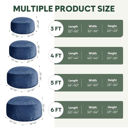 Image of SHOUREN 3 Ft Bean Bag Chair,Bean Bag Chairs for Living Room,3 Foot,Navy | Bean Bag Chairs for Adults,Memory Foam Filling,Beanbag with Filler Included,Soft Velvet Cover,Pocket & Pull-Handle