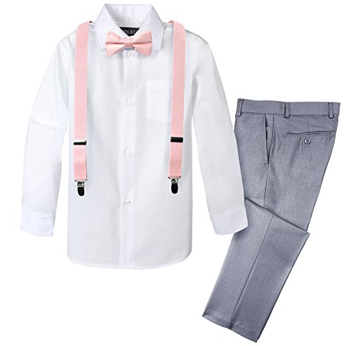 Spring Notion Boys' 4-Piece Suspender Outfit Light Grey/Blush Pink 3T