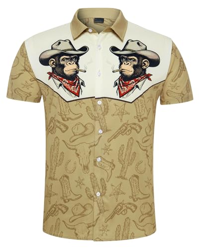 Fanient Button Down Shirts for Men Country and Western Clothing Women Short Sleeve Ugly Cowboy Shirt Brown L