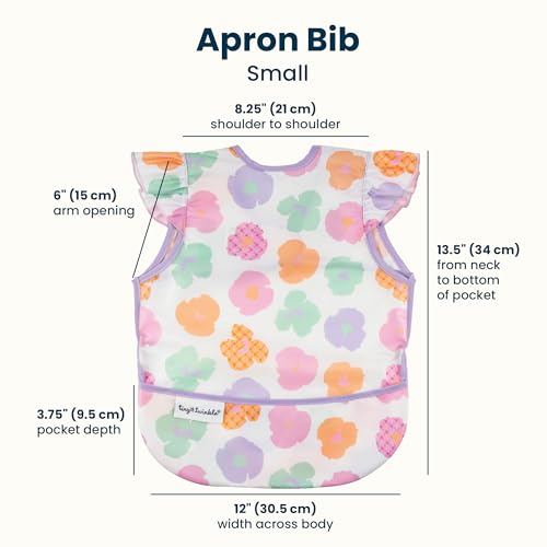 Image of Tiny Twinkle Mess Proof Baby Bib for Girls | Waterproof Toddler Bib for Eating | Baby Apron for Feeding | Machine Washable | Perfect Shower Gift (Floral Pop, 6-24M)