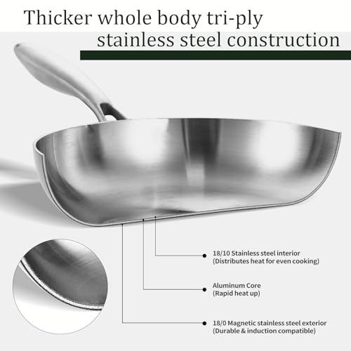 Nontoxicook Tri-Ply Stainless Steel Frying Pan, All Cooktops Compatible Up to 315℃, Oven Safe Induction Skillet, 30cm(12inch) Non Toxic Cooking Surface, Fast & Even Heat, Durable Cookware - Image 4