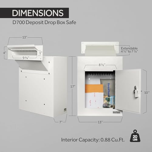 Image of Durabox Through-the-Wall Drop Box Deposit Safe 17 x 13 x 7 inch - Heavy Duty Steel Mailbox with Lock for Receiving Mail, Checks, Letters, Cash and more for Home, Office and Commercial Use (D700) (Gray)