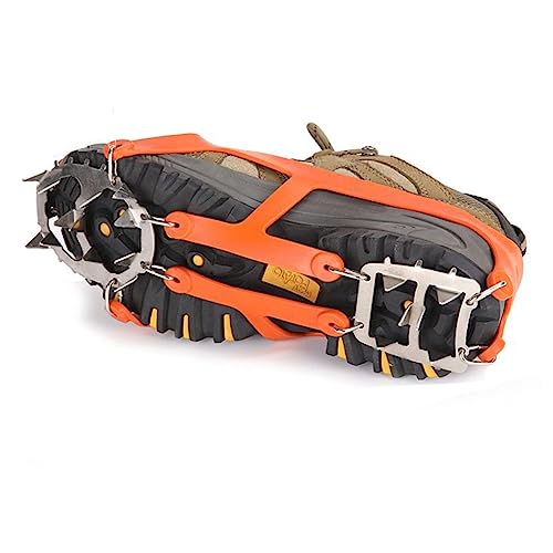 Holibanna 1Pair Outdoor Ice Cleat Spikes Teeth Crampons for Shoes and Boots for Snow and Ice Durable Traction for Hiking and Climbing Orange