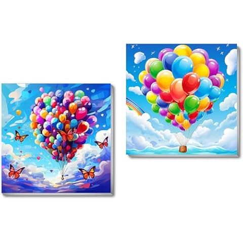 2 Pack Framed Paint by Number for Adults,DIY Small Easy Acrylic Paint by Number Kits, Colorful Balloon Paint by Numbers Kits on Canvas, Paint by Number for Beginners for Home Wall Decor 8x8inch Cover