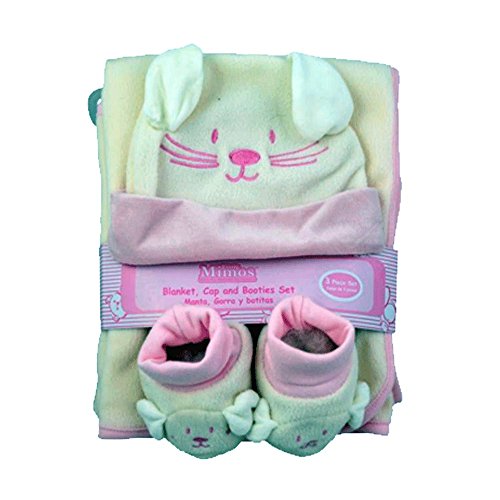 Little Mimos 3 Pcs Baby Set Blanket,Cap and Booties For Boys or For Girls,Polar Fleece 100% polyester (BABY PINK)