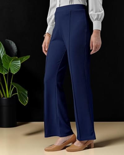 Image of Women Solid Flared Trousers Pack of 2 | High Waist Stretchable Office Pants for Women | Formal Bell Bottom Palazzo Trouser Combo