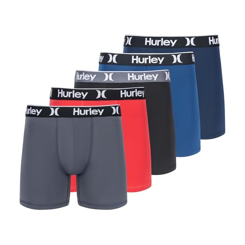 Hurley Men's 5 Pack Boxer Briefs, Blue/Red, Medium