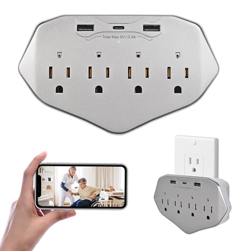 CLAquaXL 1080P WiFi Wall Outlet Camera with 45W Fast Charging 4 AC Outlets USB-C & USB-A Charging Ports Remote Viewing Security Camera with Loop Recording No Night Vision