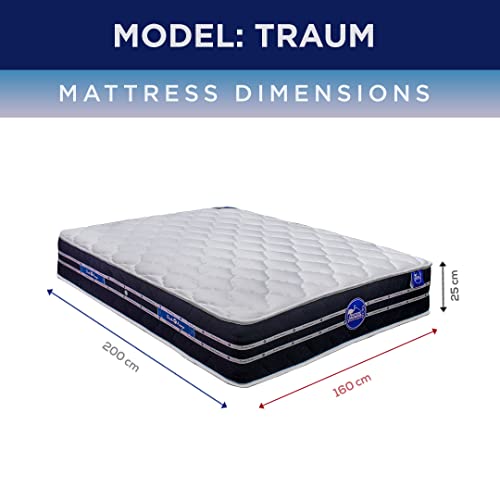 مرتبة ترام من دويتش ماتراتزن، زنبركات لولبية، صلابة متوسطة، سمك 25 سم، دوران الهواء والتهوية، نوم مريح، 2 متر × 1.6 متر × 25 سم