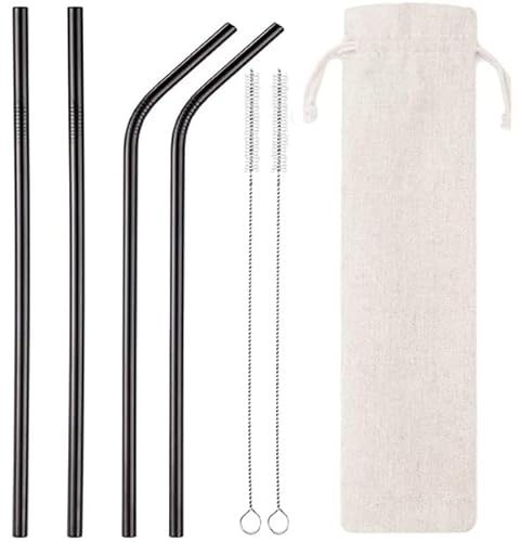 Otes 4pcs Pajitas de Metal Pajitas de Acero Inoxidable Pajitas para Beber Reutilizables 265mm - compatibles con vasos de 20/30 oz Yeti bebida fría(2 Recto,2 Curvados,2 Cepillo) Cover