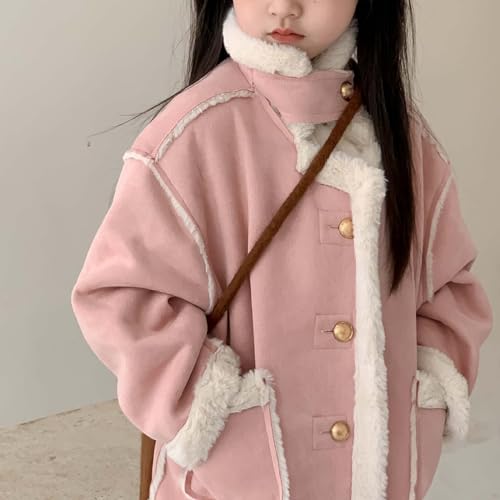 Girls Button Formal Coat Toddler Wool 𝐋ining Trench Coat Button High Collar Jacket Wedding 𝗣𝐚𝐫𝐭𝘆 (Pink, 4-5 Years)4