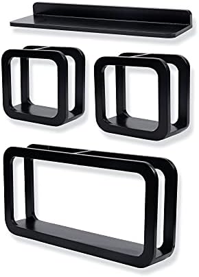 Dipamkar Set of 4 Wood Wall Cube Shelf Units Storage Floating Shelf Bookshelves, 50 40 19.2 19.2 cm, Weight Capacity 15 kg, Including Fixings