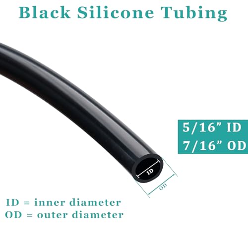 ZY-hosetube Silicone Tubing 5/16” ID × 7/16” OD - 5FT Black Flexible Food Grade Hose Soft Pure Silicon Tube for Home Brewing Wine Making Hydroponic Pond Pump, Temp Resistance