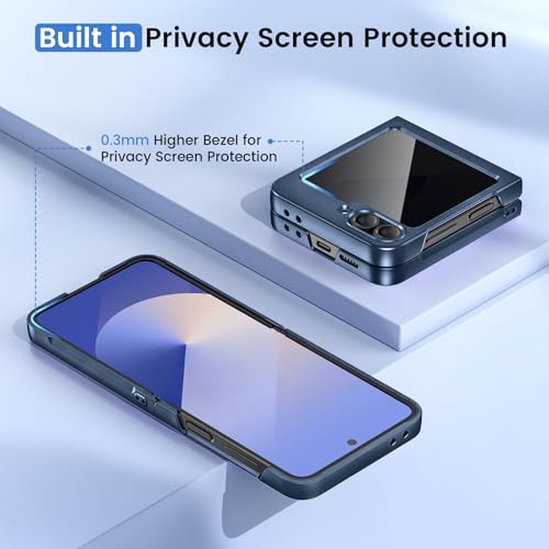 Image of Ruky for Z Flip 6 Case Built-in with Privacy Screen Protector, Blue | Support Wireless Charging, Full Body Cover Shockproof Hard PC Ultra-Thin Phone Case for Samsung Galaxy Z Flip 6, Blue