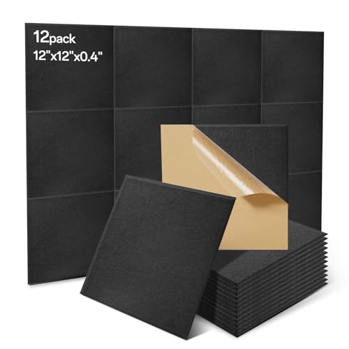 12Pcs Soundproofing Panels 30x30x1cm Square Acoustic Panels Self Adhesive Sound Proofing Foam Panels Hight Quality Acoustic Wall Panels for Studio KTV Home Soundproof Treatment,Black
