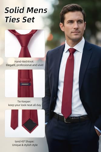 Image of HISDERN Mens Ties Solid Color Ties for Men Formal Necktie with Pocket Square Set Satin Silk Neck Tie Handkerchiefs Set