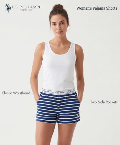 Image of U.S. POLO ASSN. Womens Pajama Shorts with Pockets, Elastic Waist Sleep Shorts for Women, Lounge Short