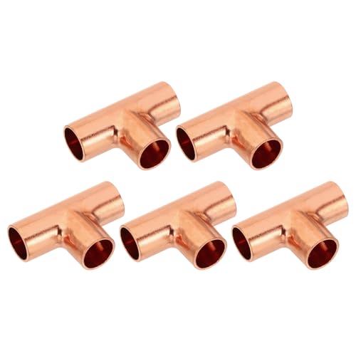 PATIKIL 1/2 ID 1mm Spessore Raccordo in Rame a T, 5pz 99,9% Vie Puro Raccordo per Tubo in Rame Connettore Tubo a Raggio Corto con Connessione a Saldare a Caldo