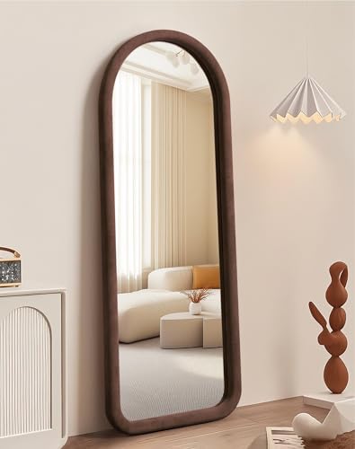 Delma Arched Full Length Mirror, Free Standing Floor Plush Flannel Frame Mirror for Leaning or Hanging, Soft Touch Bedroom & Living Room Decor, Dark Brown