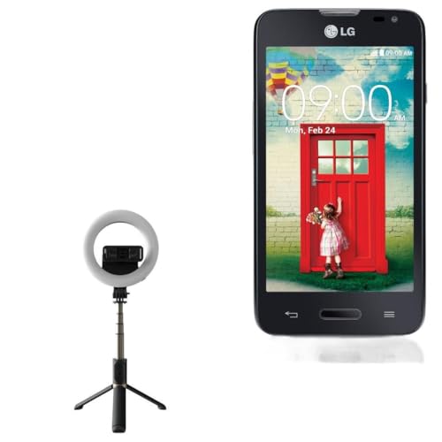 BoxWave Stand and Mount Compatible with LG L65 D280 - RingLight SelfiePod, Selfie Stick Extendable Arm with Ring Light - Jet Black