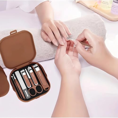 Image of DAINTY DEN 8 IN 1 Stainless Steel Professional Manicure Set Nail Cutter For Women Nail Scissors Luxury Grooming Kit Manicure Pedicure Kit For Women(8 IN 1)