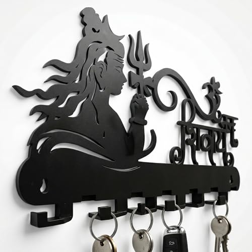 Image of Ventuos Metal Wall Mounted Key Holder with 6 Hooks, Om Namah Shivay Design, Key Organizer for Home Office Bedroom Entryway