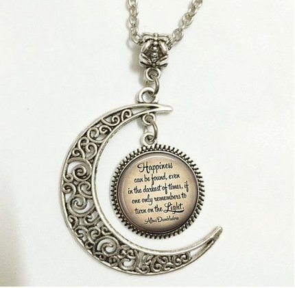 Charm Crescent Moon Happiness Can Be Found Even in the Darkest of Times, Dumbledore Quote Necklace, Happy Potter Quote Necklace Key Chain Key Fob